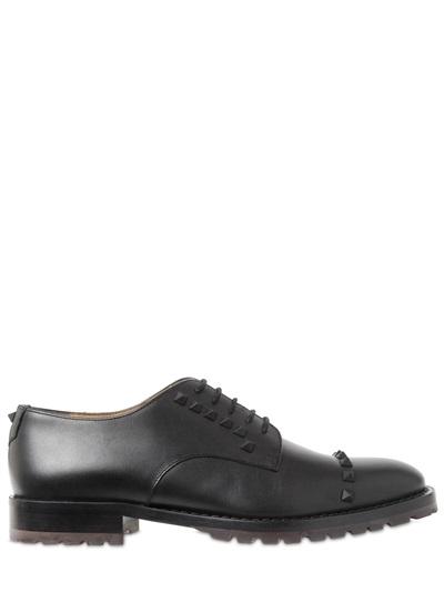 VALENTINO STUDDED LEATHER DERBY LACE-UP SHOES
