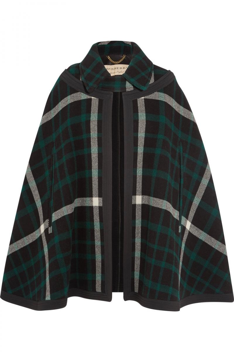BURBERRY Canvas-trimmed checked wool cape